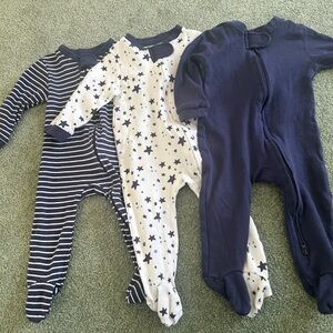 3 Sleeper Bundle-Cozy Navy and White Star Print Footies